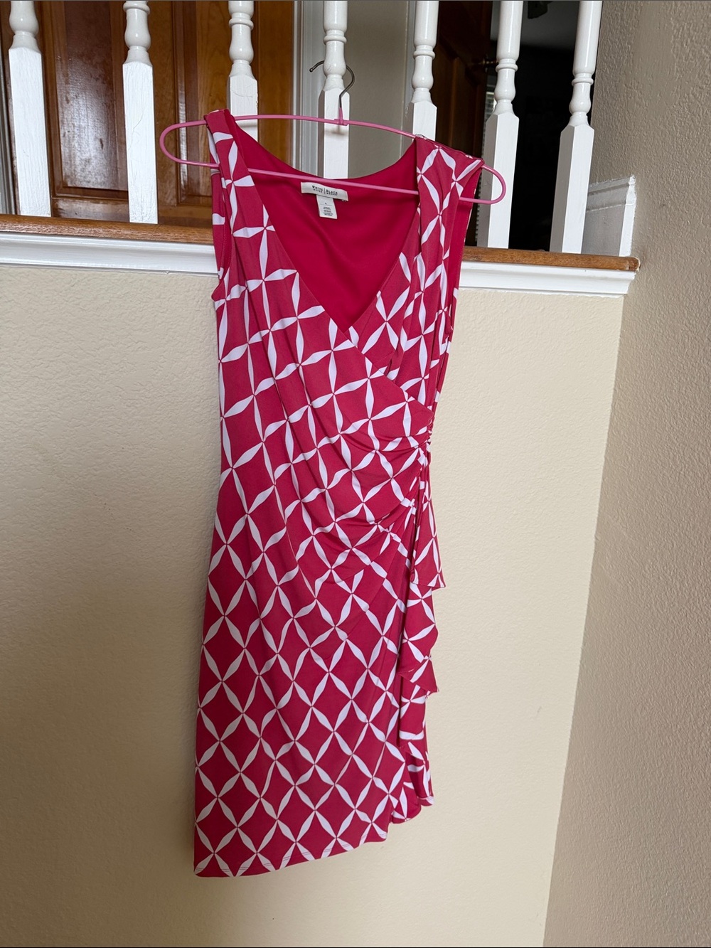 White House Black Market Pink and White Geometric Midi Dress